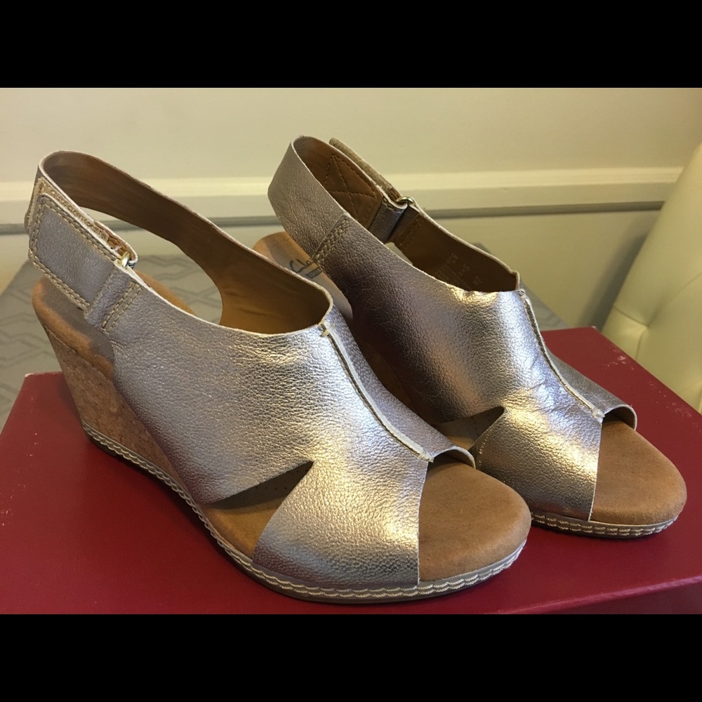 Clarks Nubuck Wedge Leather Sandals with Backstrap